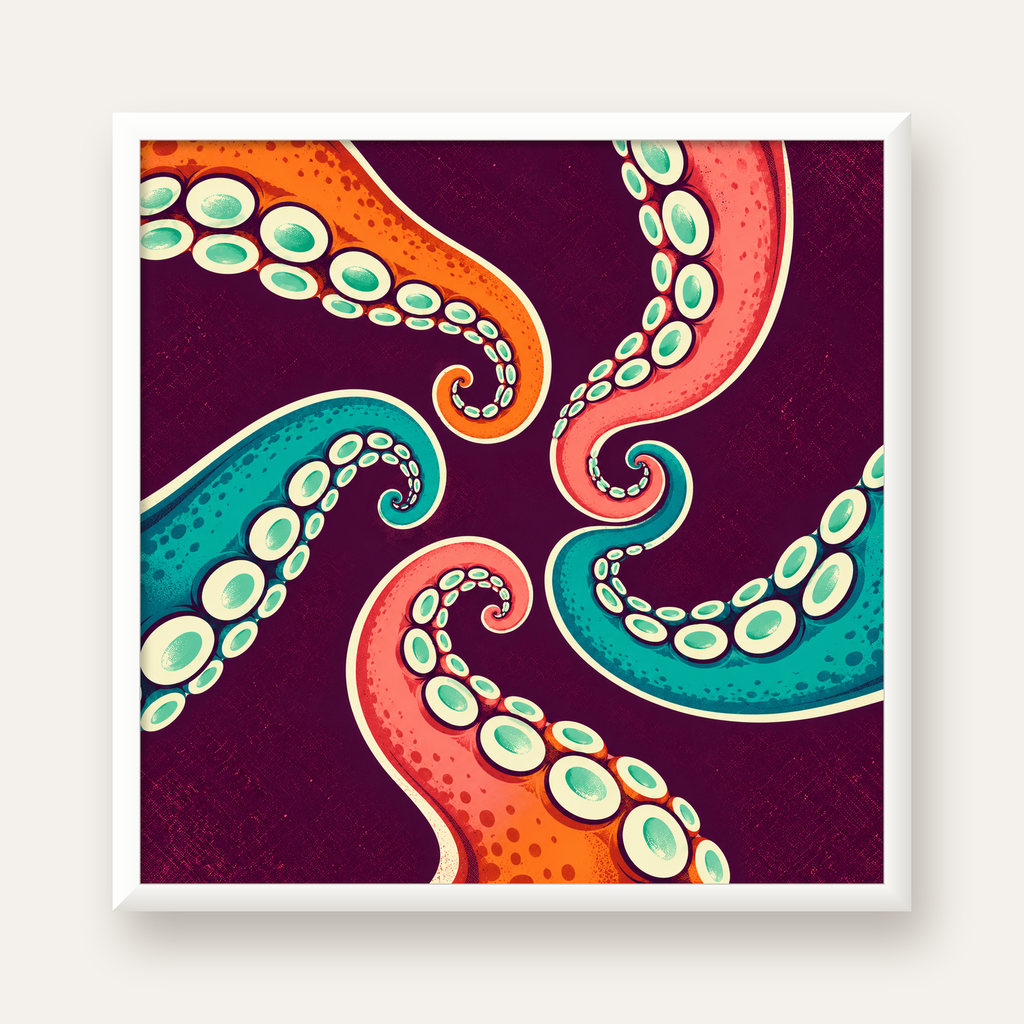 Renkli Ahtapot Kolları Dijital Poster – Modern Duvar Sanatı — beyaz çerçeveli kare poster