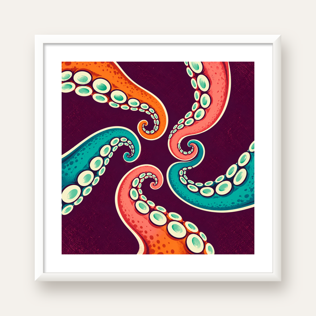 Renkli Ahtapot Kolları Dijital Poster – Modern Duvar Sanatı — beyaz çerçeveli kare poster