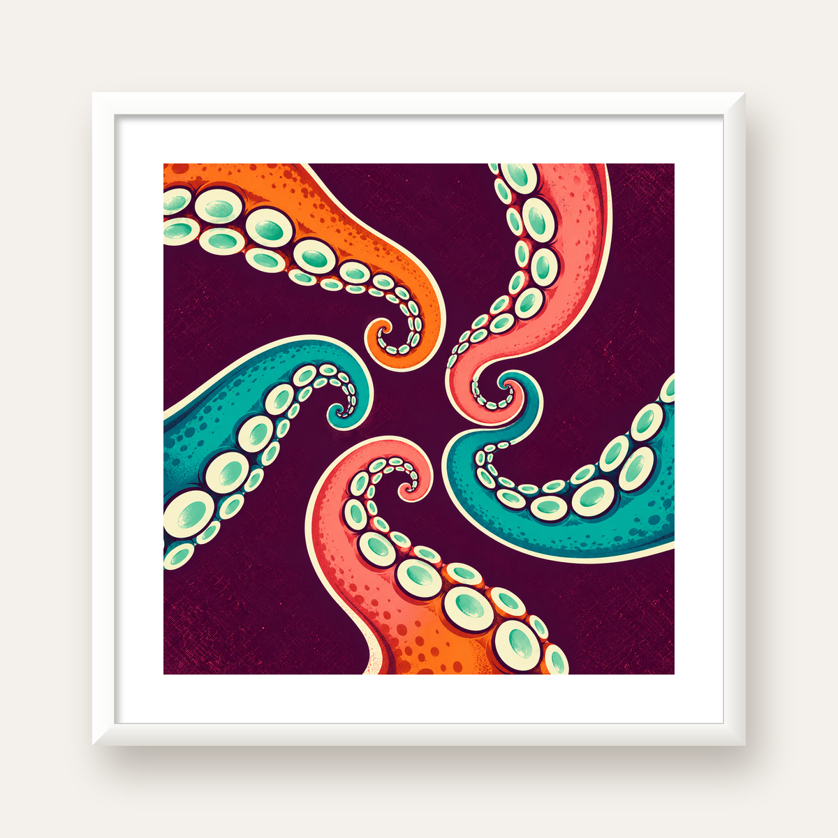 Renkli Ahtapot Kolları Dijital Poster – Modern Duvar Sanatı — beyaz çerçeveli kare poster