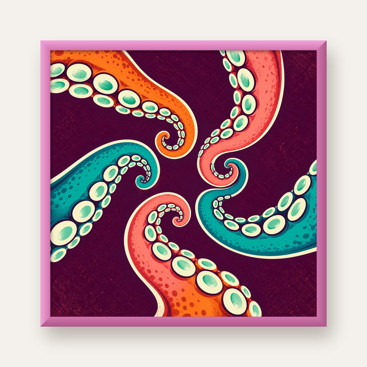 Renkli Ahtapot Kolları Dijital Poster – Modern Duvar Sanatı — pembe çerçeveli