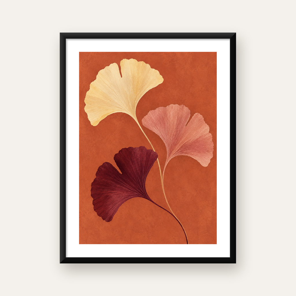 Soyut Gingko Yaprakları Modern Sanat Poster — Dikey baskı, beyaz kenar boşluklu