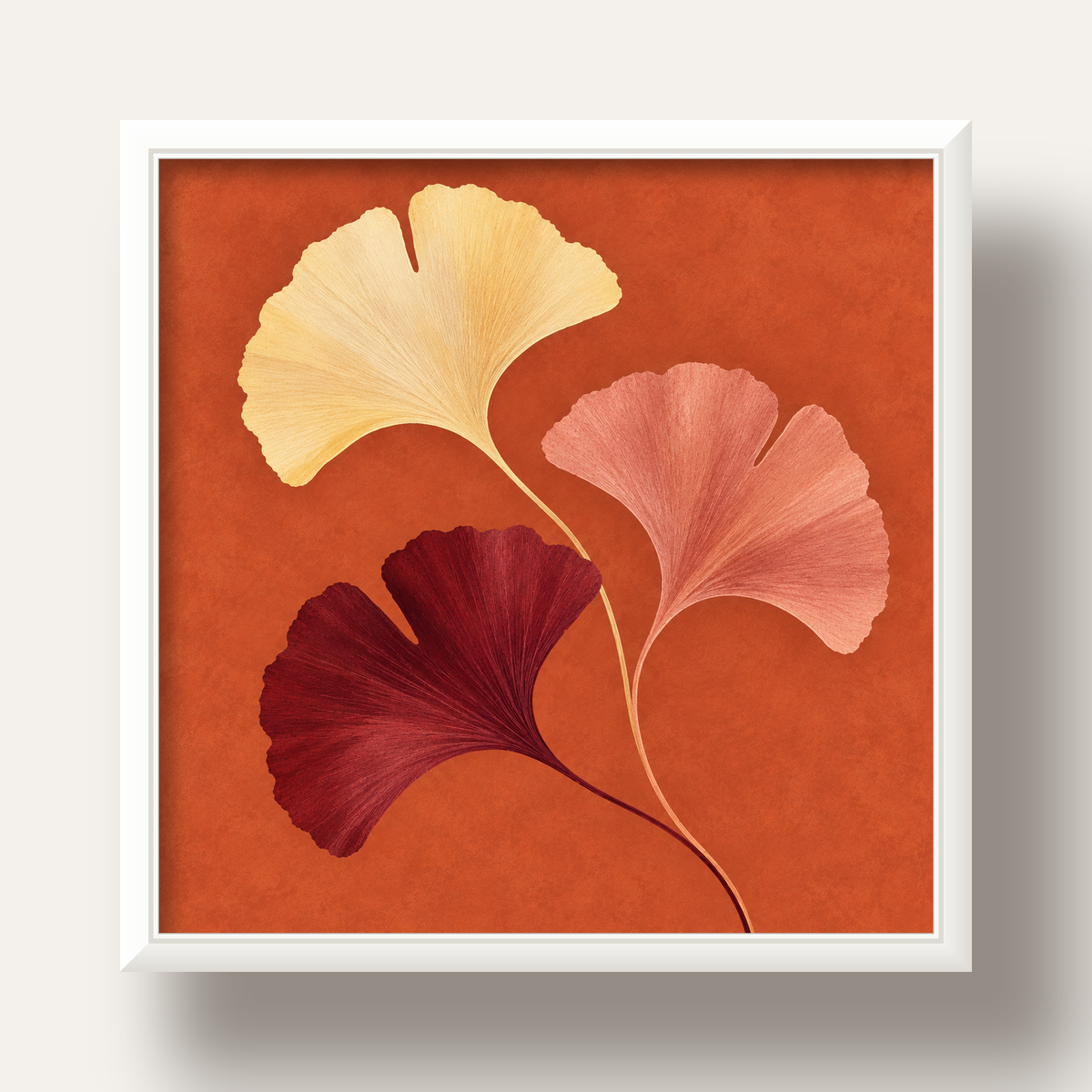 Terracotta Ginkgo Yaprakları Botanik Poster — beyaz derin çerçeveli