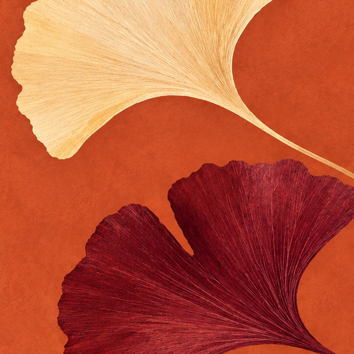 Soyut Gingko Yaprakları Modern Sanat Poster — baskının yakın çekimi, kâğıt dokusu ve renk detayı