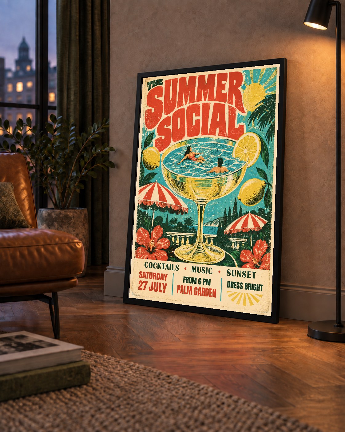 Retro Yaz Havuzu Partisi Poster – Canlı Çizgi Roman Stili