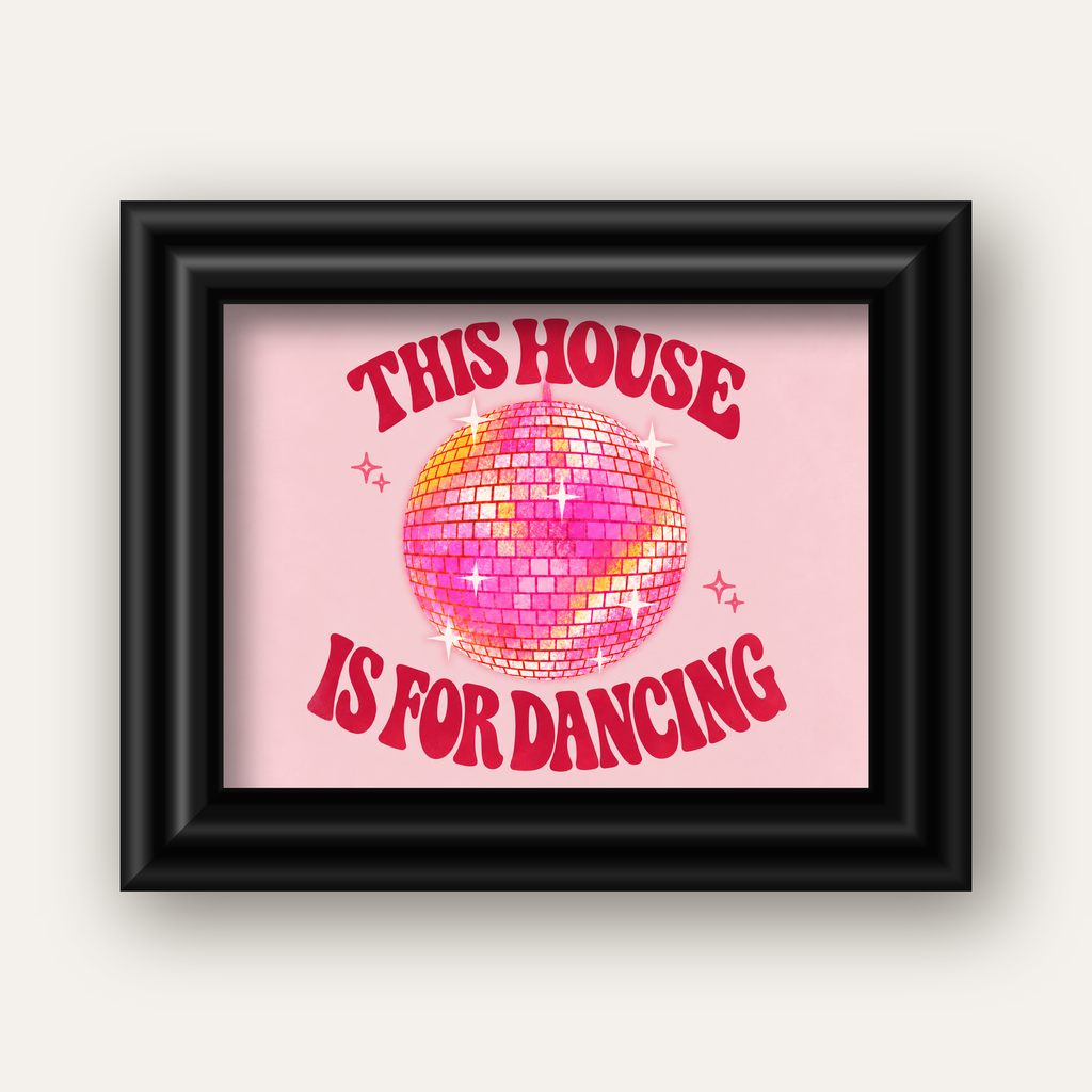 This House Is for Dancing Retro Disko Topu Posteri — siyah galeri çerçeveli