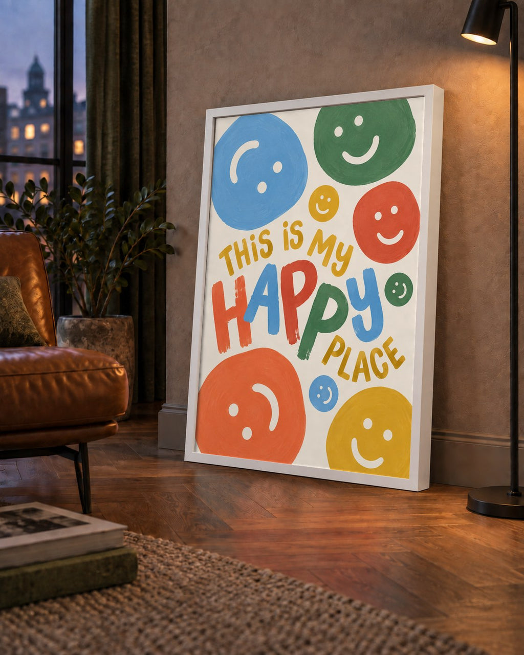 This Is My Happy Place — çerçeveli hâliyle bir ev duvarında