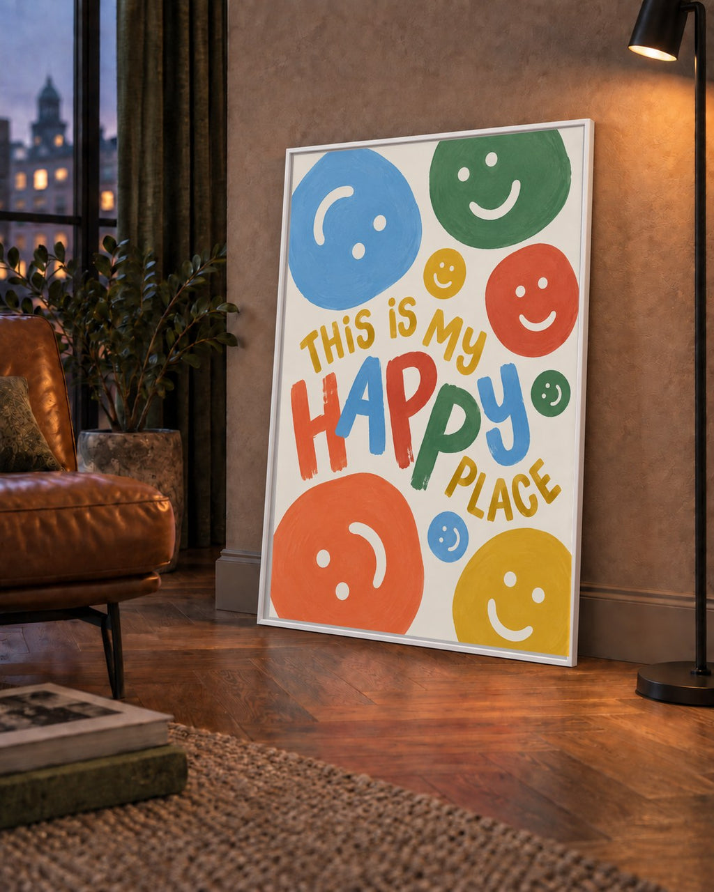 This Is My Happy Place — çerçeveli hâliyle bir ev duvarında