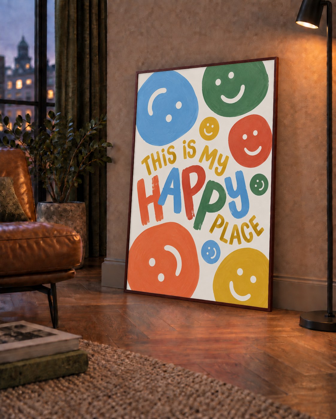 This Is My Happy Place — çerçeveli hâliyle bir ev duvarında