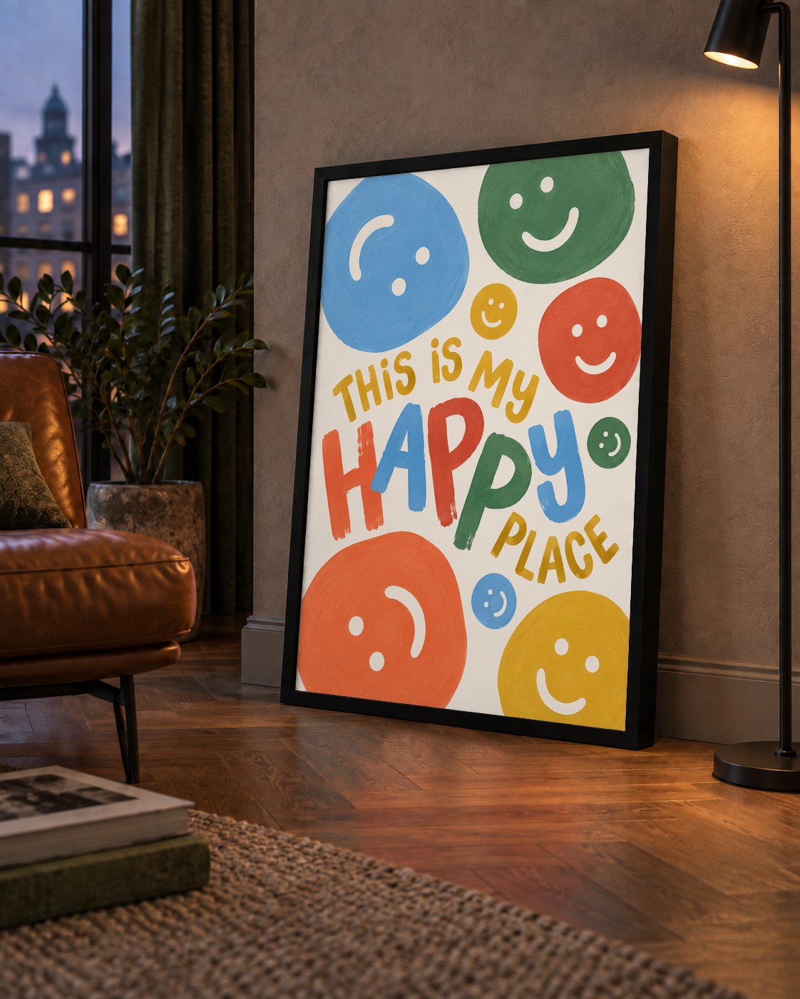 This Is My Happy Place — çerçeveli hâliyle bir ev duvarında