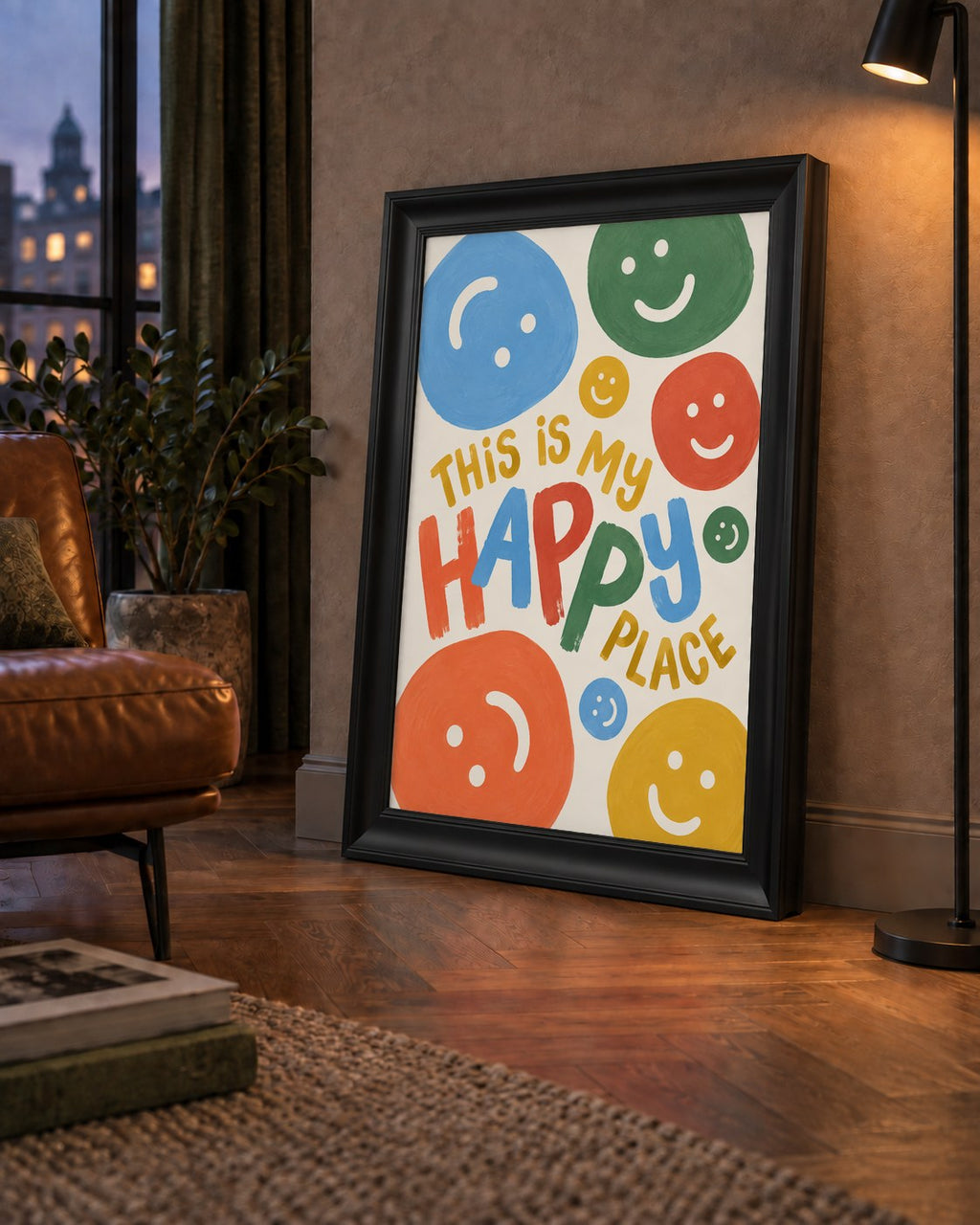 This Is My Happy Place — çerçeveli hâliyle bir ev duvarında