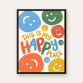 Renkli Gülümseyen Suratlar Poster – THIS IS MY HAPPY PLACE — Dikey baskı, düz siyah çerçeveli duvar posteri