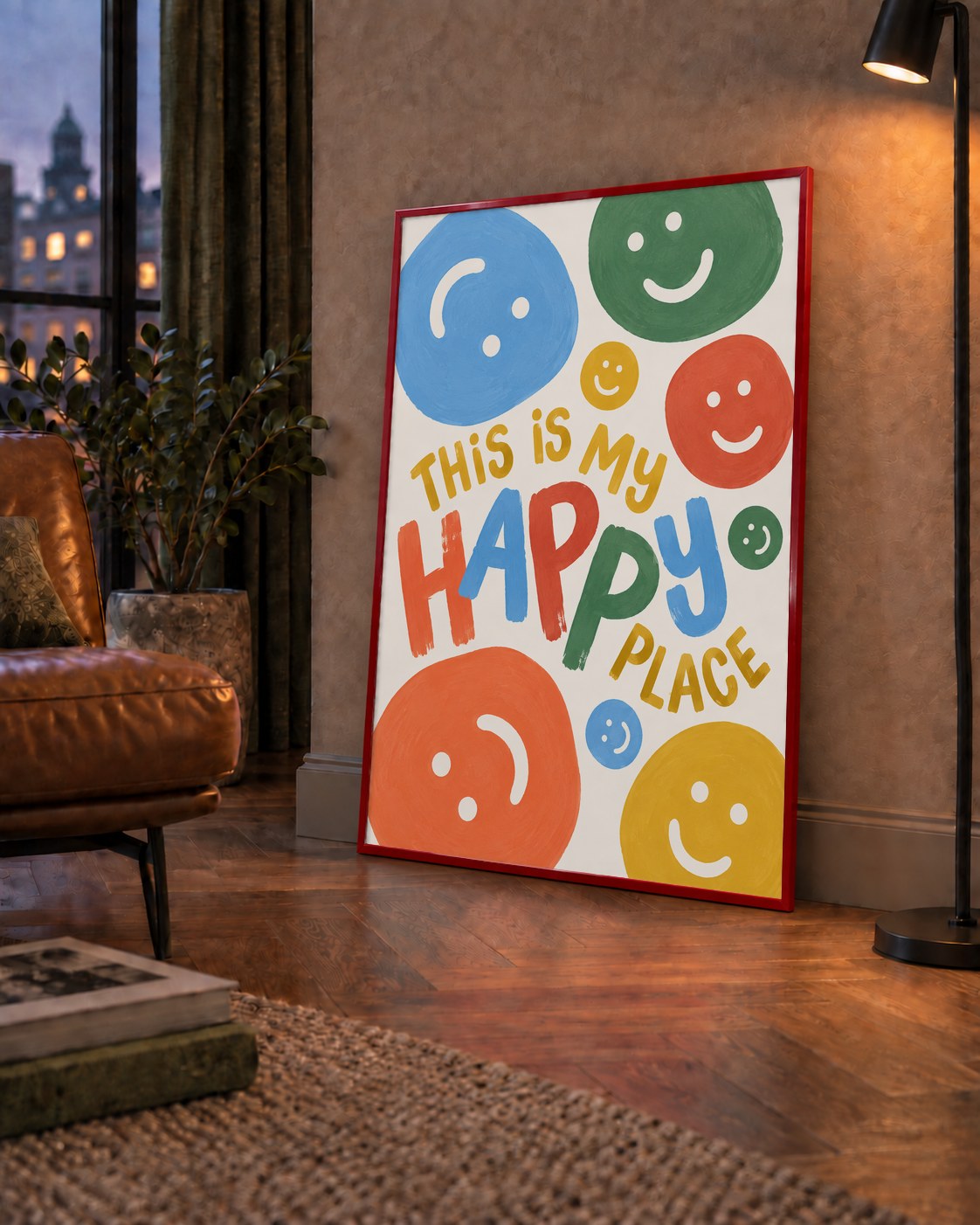 This Is My Happy Place — çerçeveli hâliyle bir ev duvarında