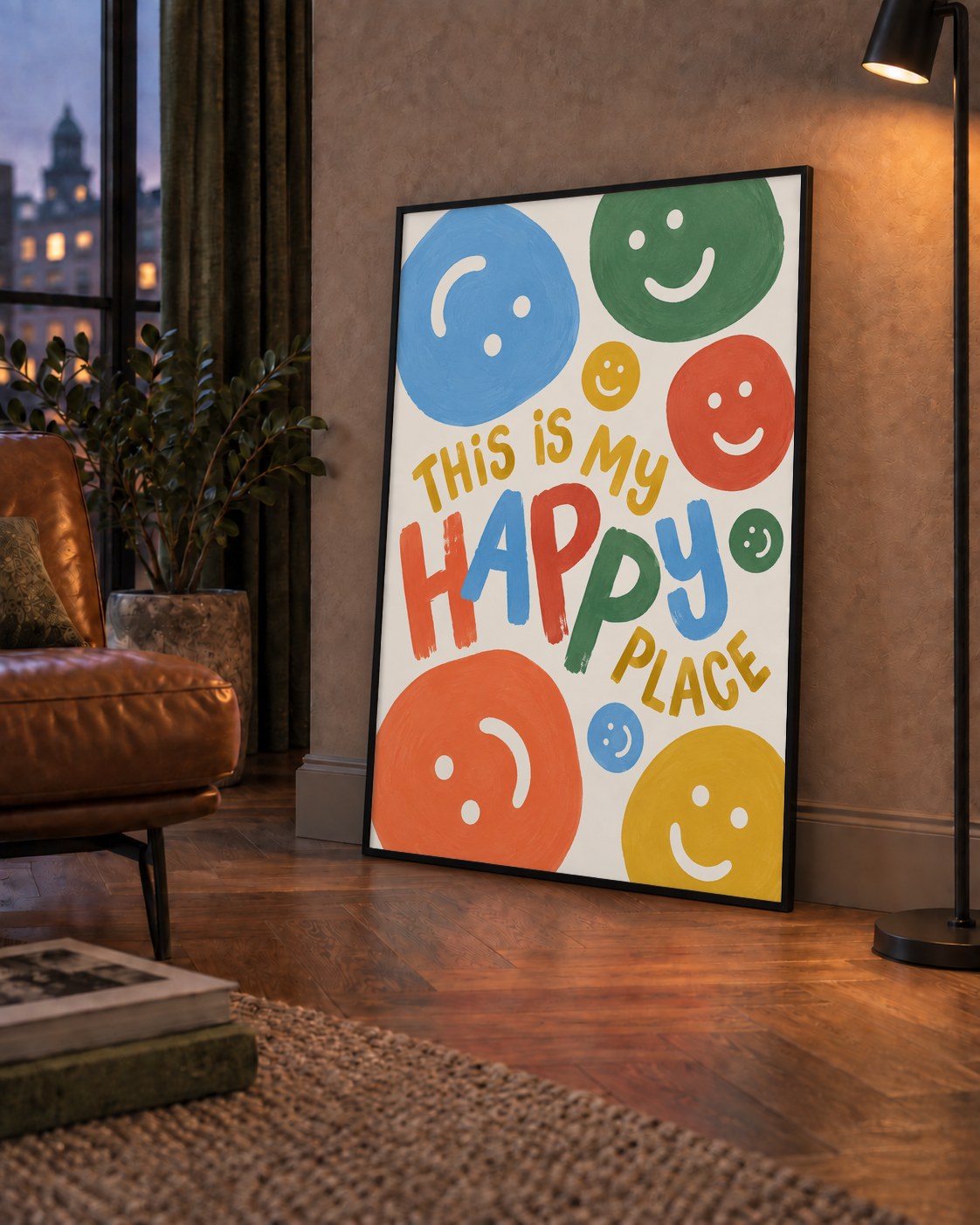This Is My Happy Place — çerçeveli hâliyle bir ev duvarında