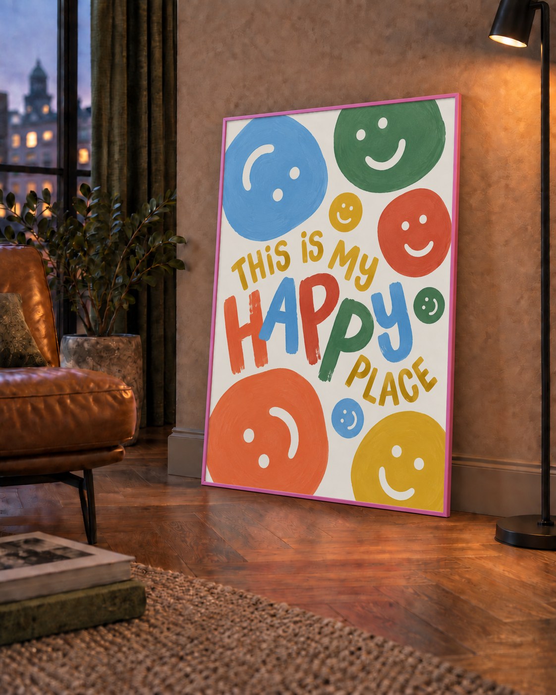 This Is My Happy Place — çerçeveli hâliyle bir ev duvarında