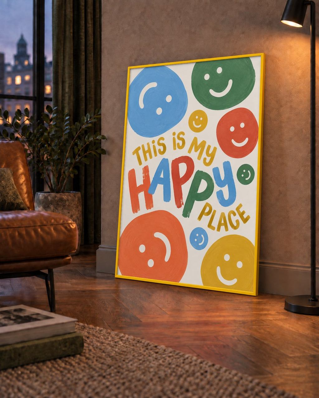This Is My Happy Place — çerçeveli hâliyle bir ev duvarında