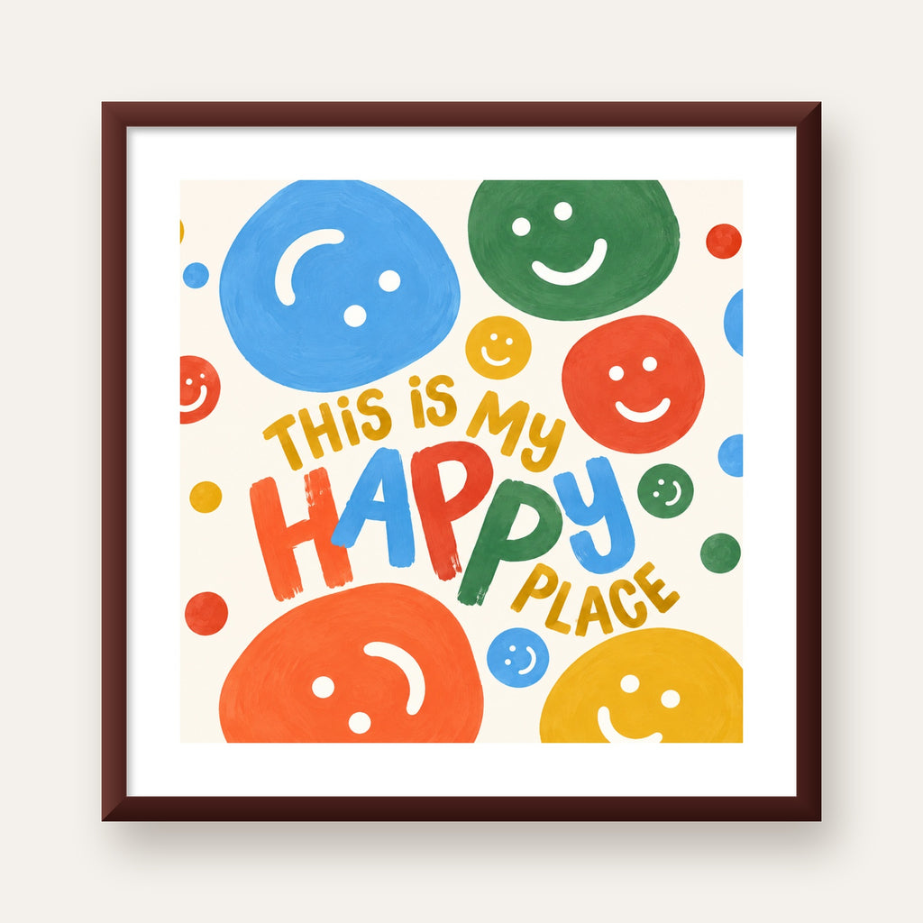 This Is My Happy Place — ceviz çerçeveli paspartulu