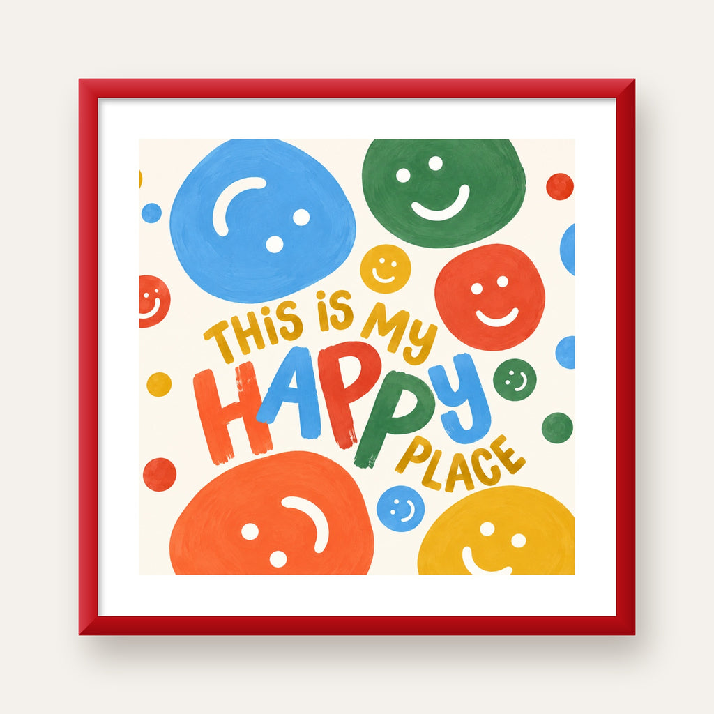 This Is My Happy Place — kırmızı çerçeveli paspartulu