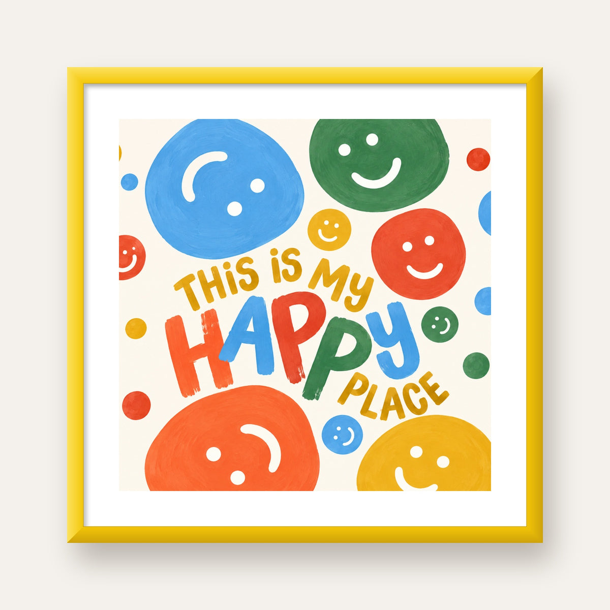 This Is My Happy Place — sarı çerçeveli paspartulu