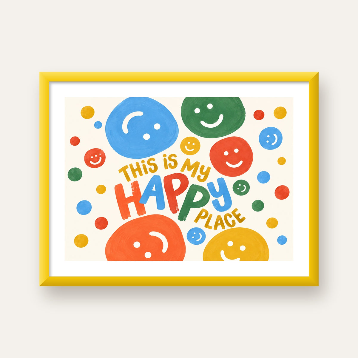 This Is My Happy Place — sarı çerçeveli paspartulu