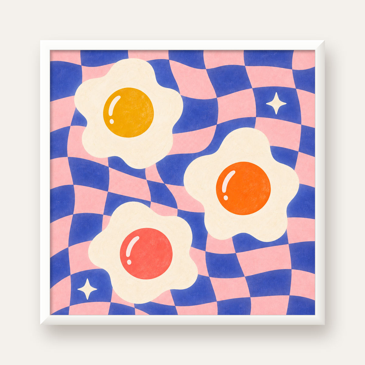 Renkli Yumurta ve Dalgalı Desenli Pop-Art Poster — beyaz çerçeveli kare poster