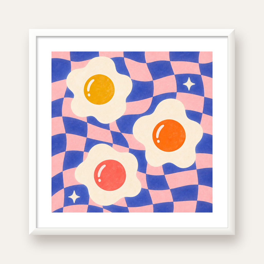 Renkli Yumurta ve Dalgalı Desenli Pop-Art Poster — beyaz çerçeveli kare poster