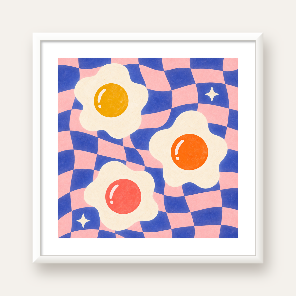 Renkli Yumurta ve Dalgalı Desenli Pop-Art Poster — beyaz çerçeveli kare poster
