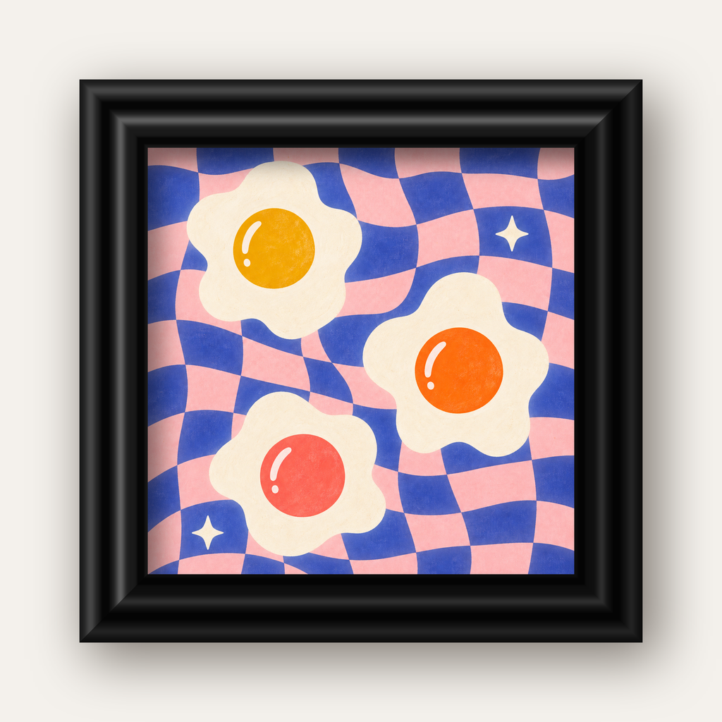 Renkli Yumurta ve Dalgalı Desenli Pop-Art Poster — siyah galeri çerçeveli
