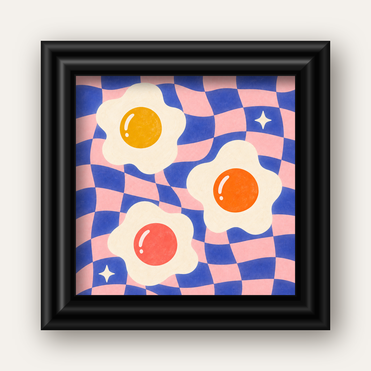 Renkli Yumurta ve Dalgalı Desenli Pop-Art Poster — siyah galeri çerçeveli