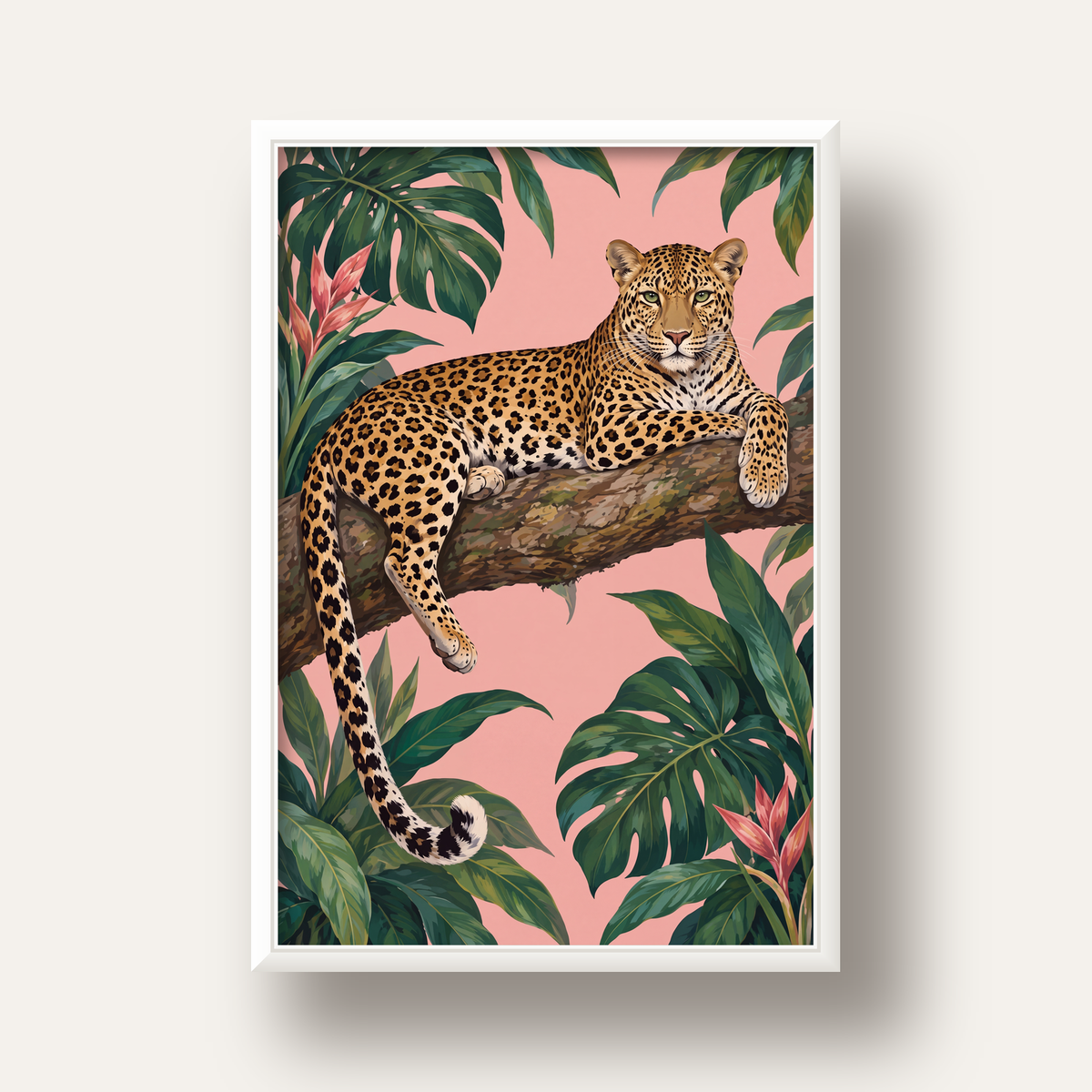 Tropikal Ormanda Jaguar Poster – Detaylı Sanat Baskısı — beyaz derin çerçeveli