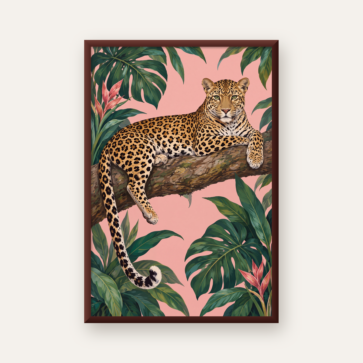 Tropikal Ormanda Jaguar Poster – Detaylı Sanat Baskısı — ceviz çerçeveli