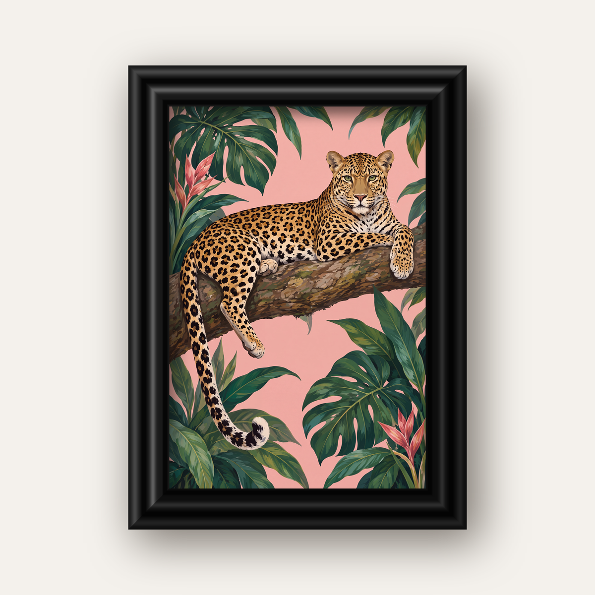 Tropikal Ormanda Jaguar Poster – Detaylı Sanat Baskısı — siyah galeri çerçeveli