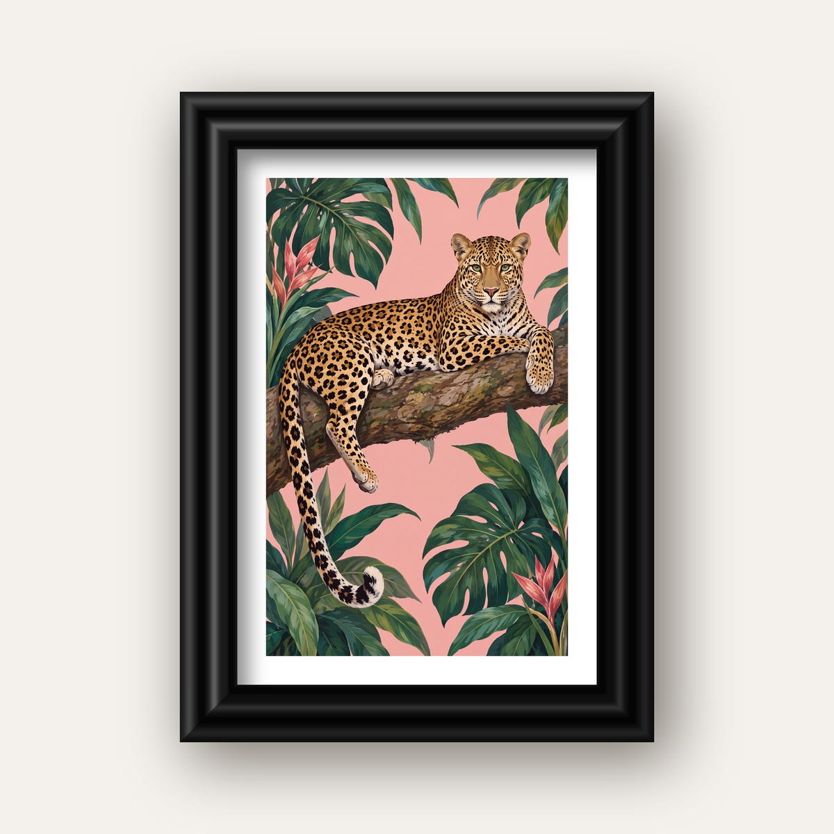 Tropikal Ormanda Jaguar Poster – Detaylı Sanat Baskısı — siyah galeri çerçeveli paspartulu