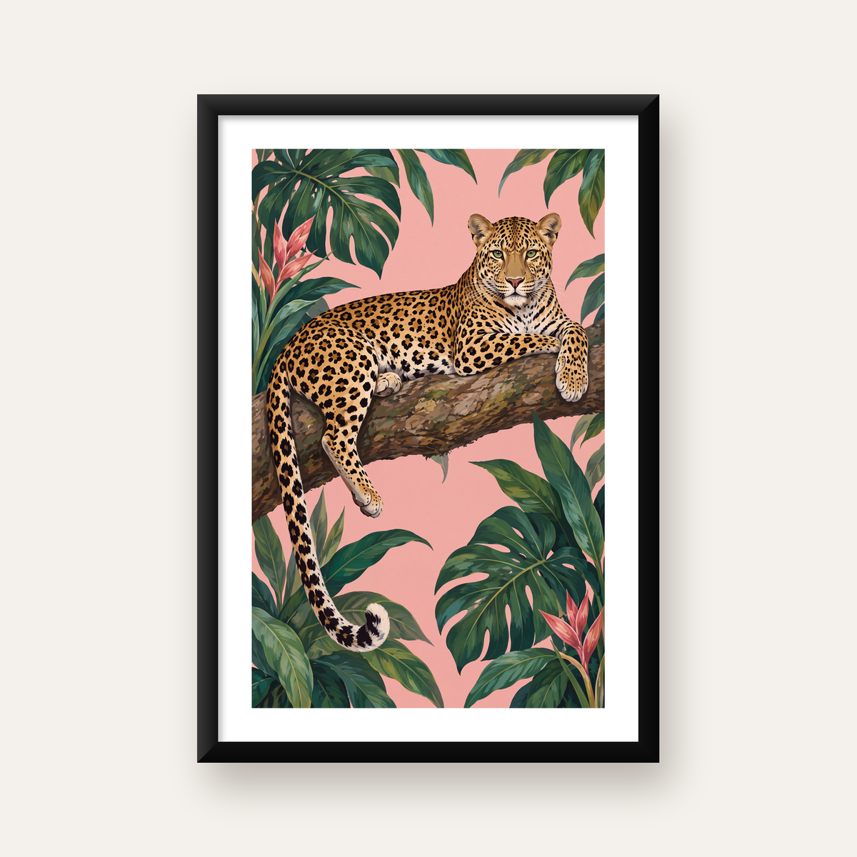 Tropikal Ormanda Jaguar Poster – Detaylı Sanat Baskısı — Dikey baskı, beyaz paspartulu