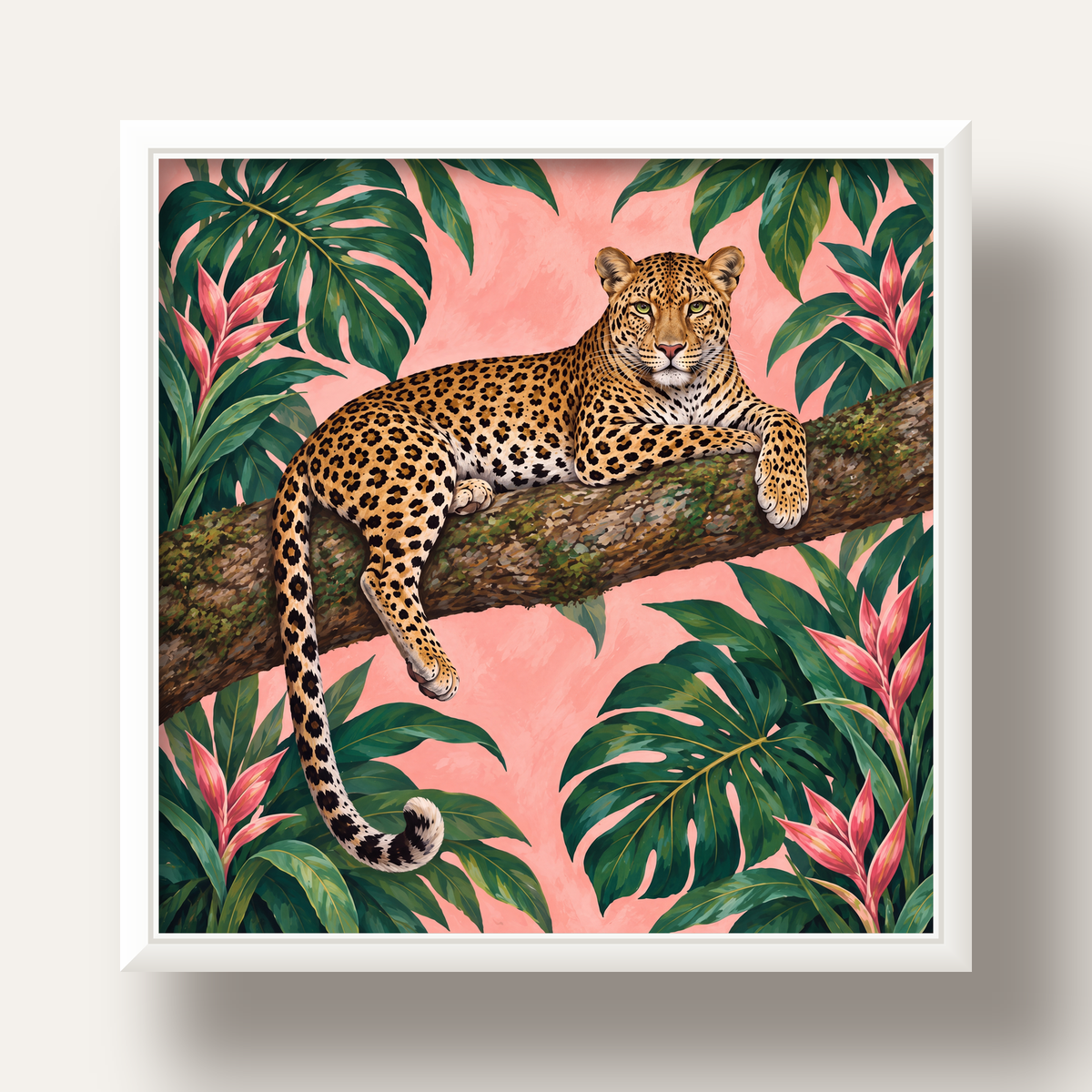 Tropikal Ormanda Jaguar Poster – Detaylı Sanat Baskısı — beyaz derin çerçeveli