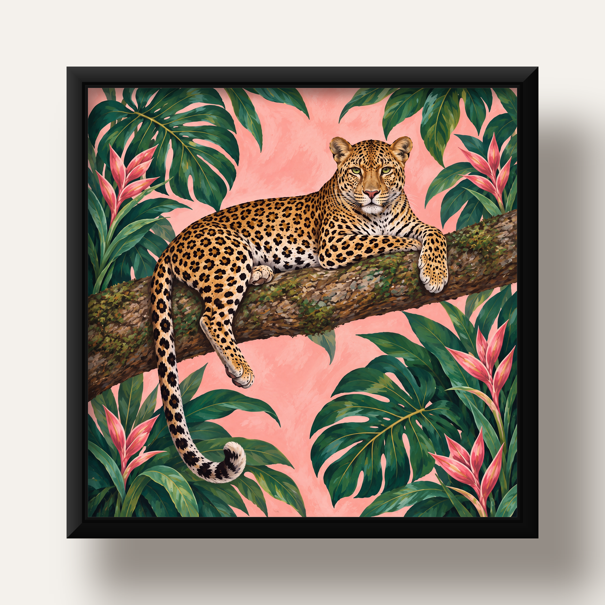 Tropikal Ormanda Jaguar Poster – Detaylı Sanat Baskısı — siyah derin çerçeveli