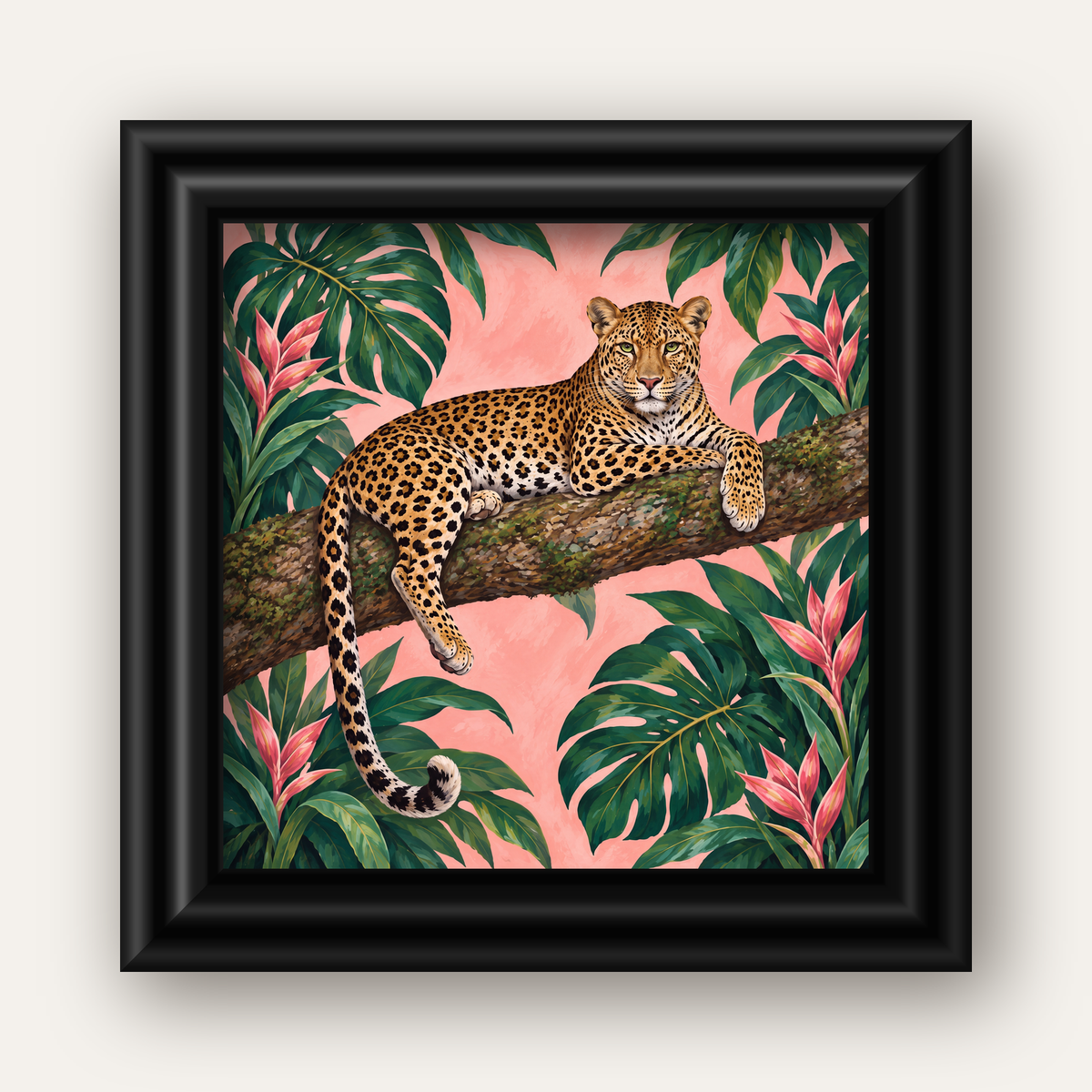 Tropikal Ormanda Jaguar Poster – Detaylı Sanat Baskısı — siyah galeri çerçeveli