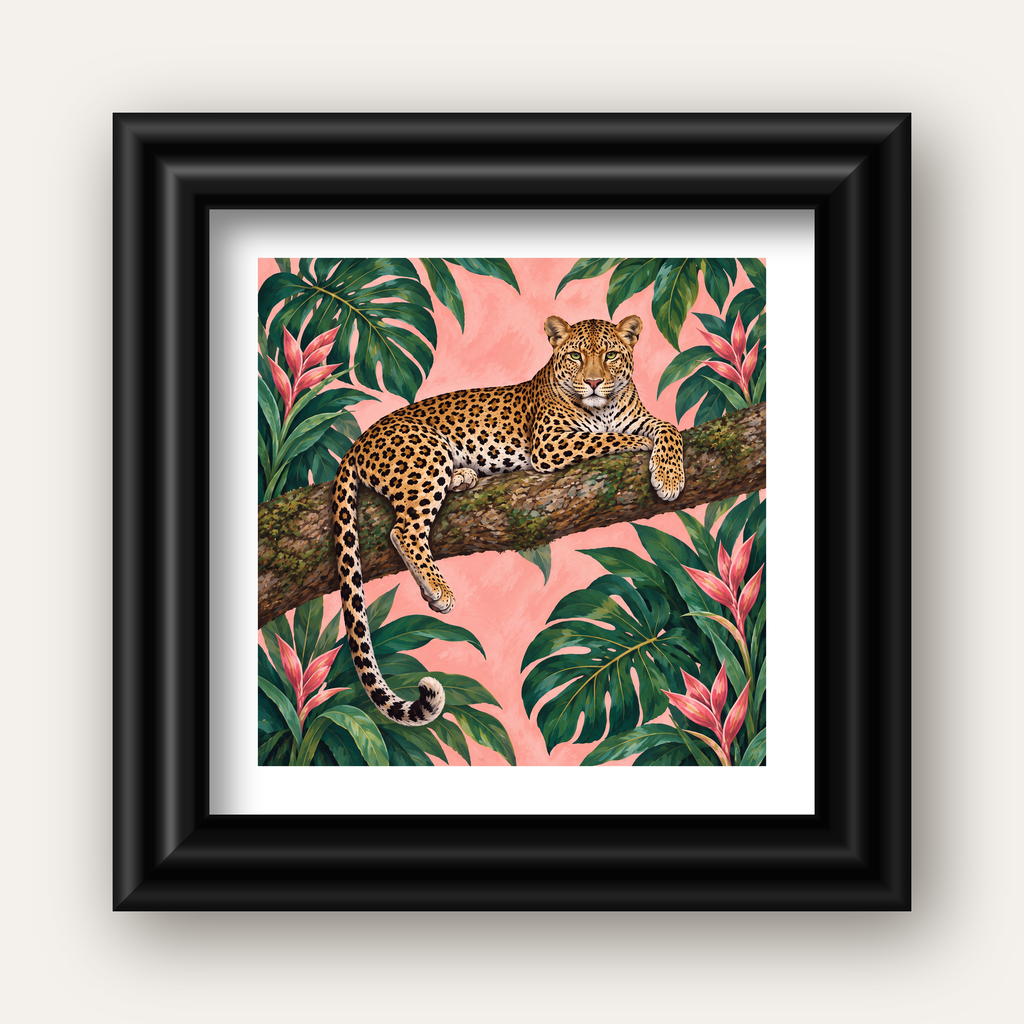 Tropikal Ormanda Jaguar Poster – Detaylı Sanat Baskısı — siyah galeri çerçeveli paspartulu