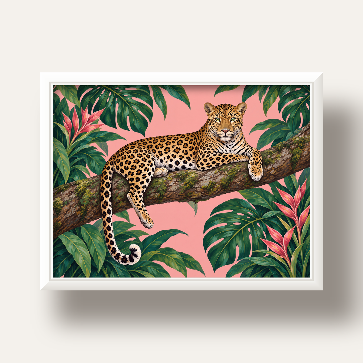 Tropikal Ormanda Jaguar Poster – Detaylı Sanat Baskısı — beyaz derin çerçeveli