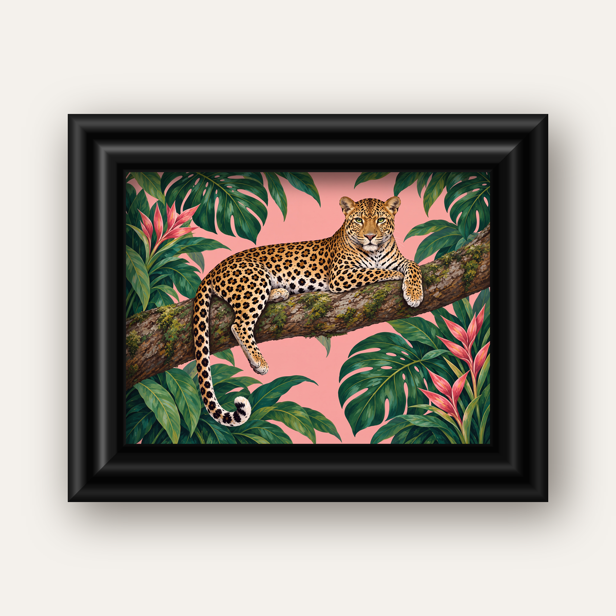 Tropikal Ormanda Jaguar Poster – Detaylı Sanat Baskısı — siyah galeri çerçeveli