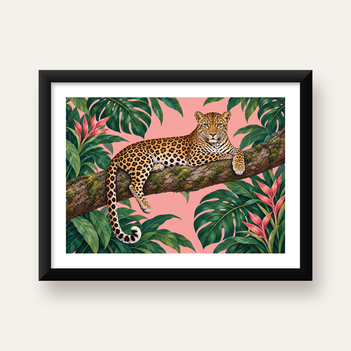 Tropikal Ormanda Jaguar Poster – Detaylı Sanat Baskısı — Yatay baskı, beyaz paspartulu