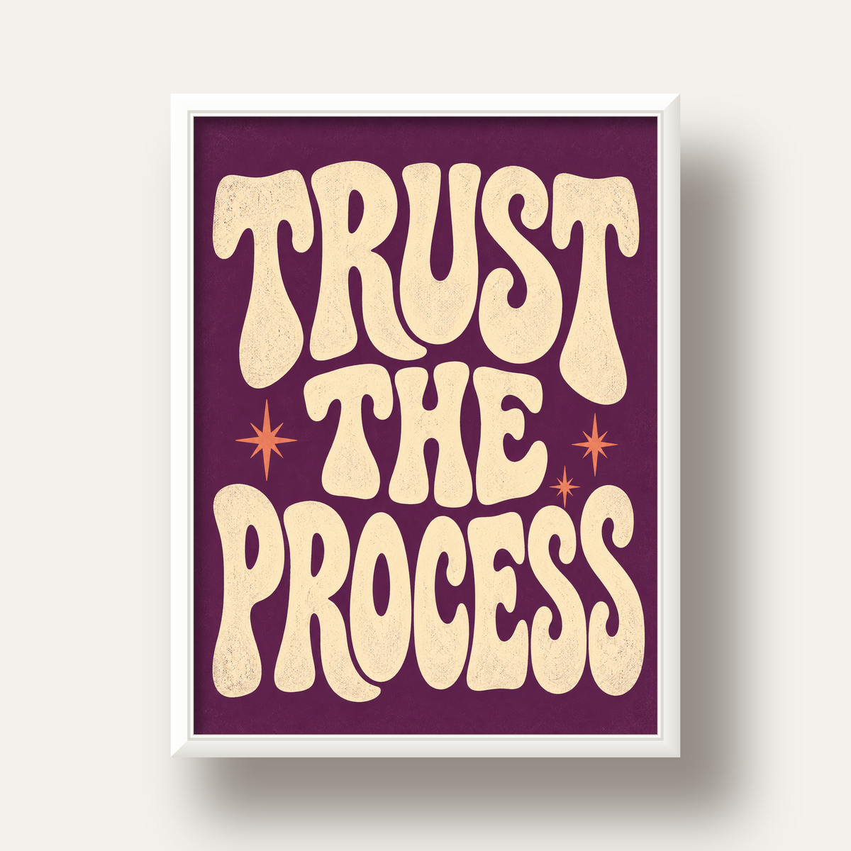 Retro Tipografi Motivasyon Posteri - Trust The Process — beyaz derin çerçeveli