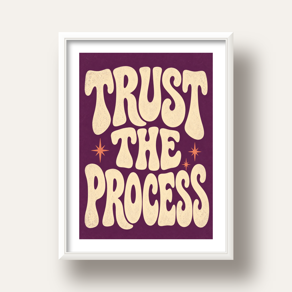 Retro Tipografi Motivasyon Posteri - Trust The Process — beyaz derin çerçeveli paspartulu