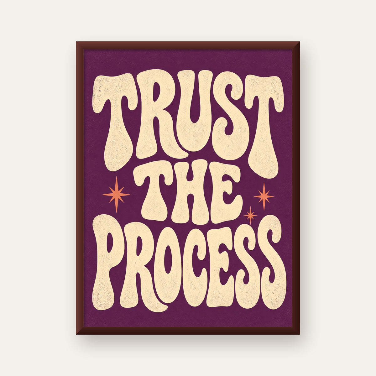 Retro Tipografi Motivasyon Posteri - Trust The Process — ceviz çerçeveli