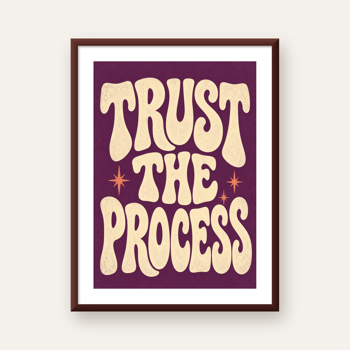 Retro Tipografi Motivasyon Posteri - Trust The Process — ceviz çerçeveli paspartulu