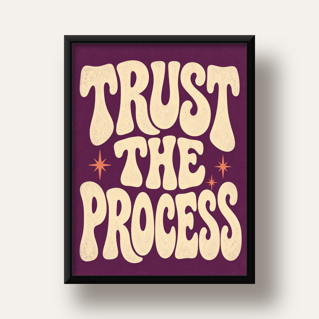 Retro Tipografi Motivasyon Posteri - Trust The Process — siyah derin çerçeveli