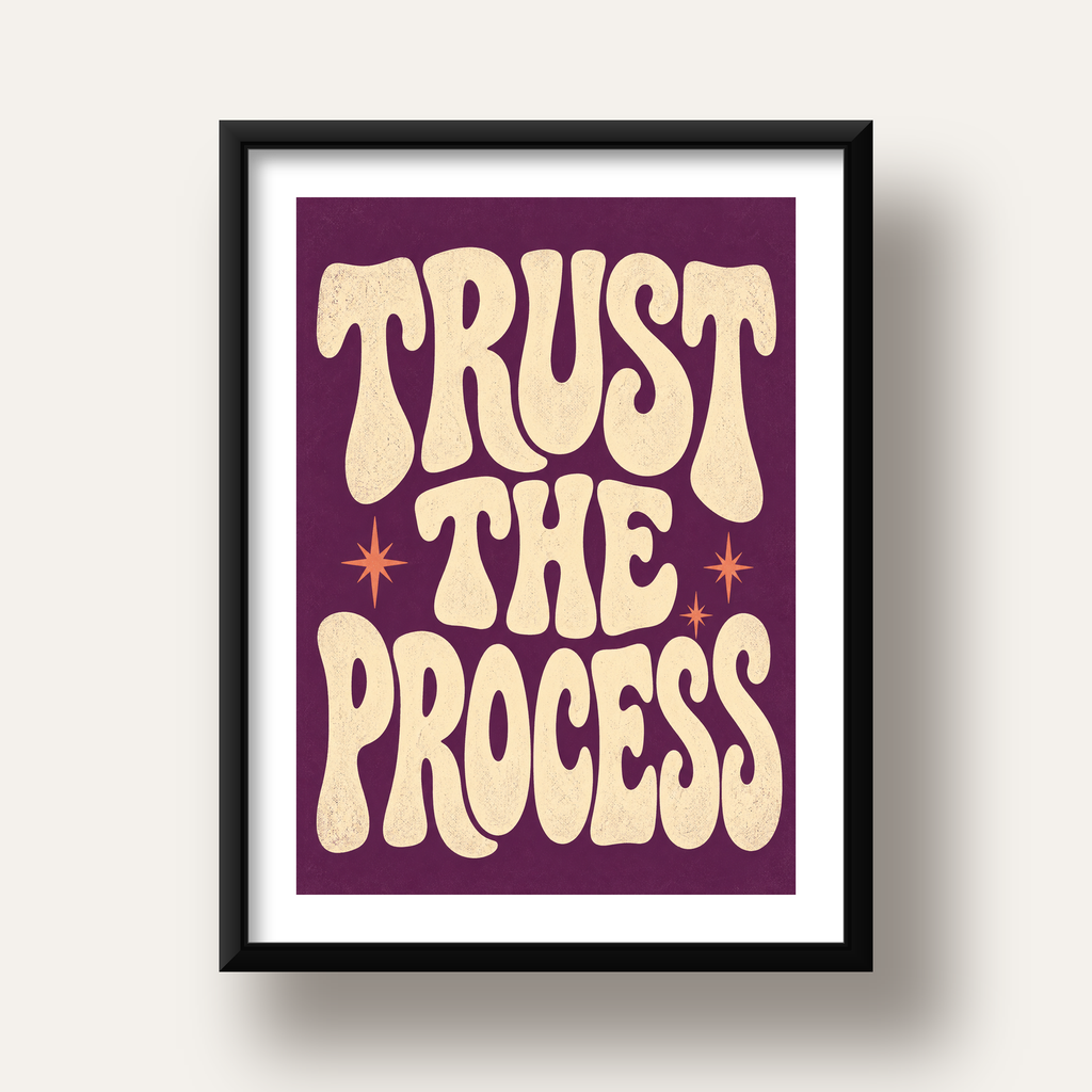 Retro Tipografi Motivasyon Posteri - Trust The Process — siyah derin çerçeveli paspartulu