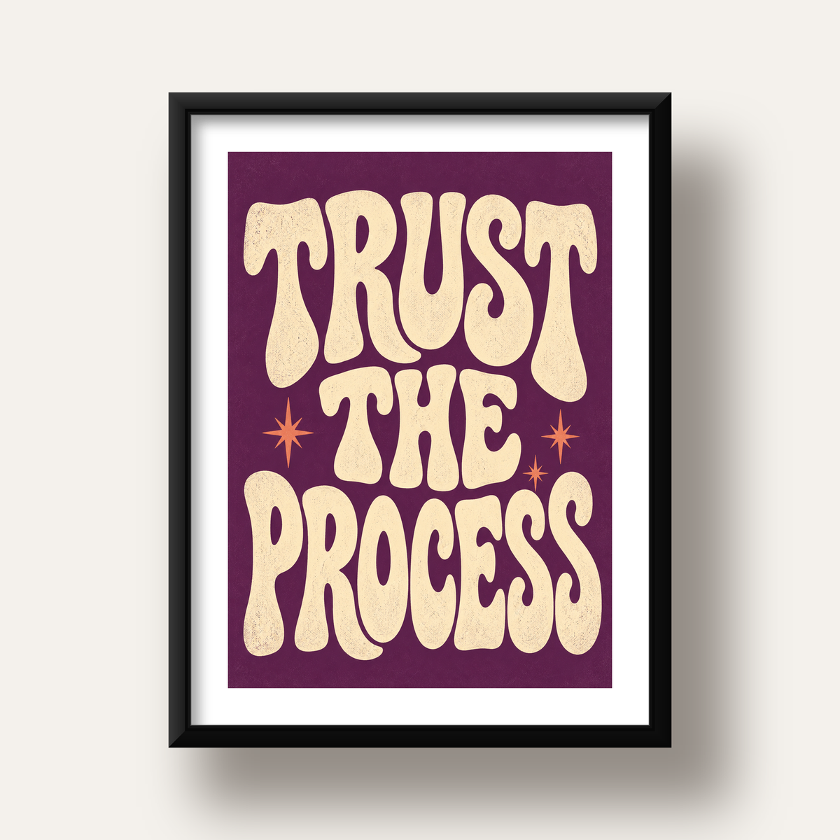 Retro Tipografi Motivasyon Posteri - Trust The Process — siyah derin çerçeveli paspartulu