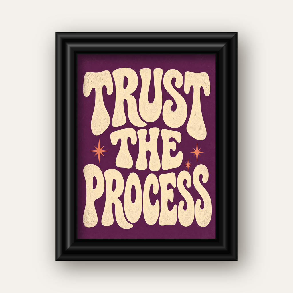 Retro Tipografi Motivasyon Posteri - Trust The Process — siyah galeri çerçeveli