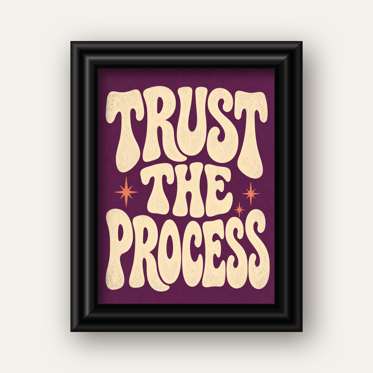 Retro Tipografi Motivasyon Posteri - Trust The Process — siyah galeri çerçeveli