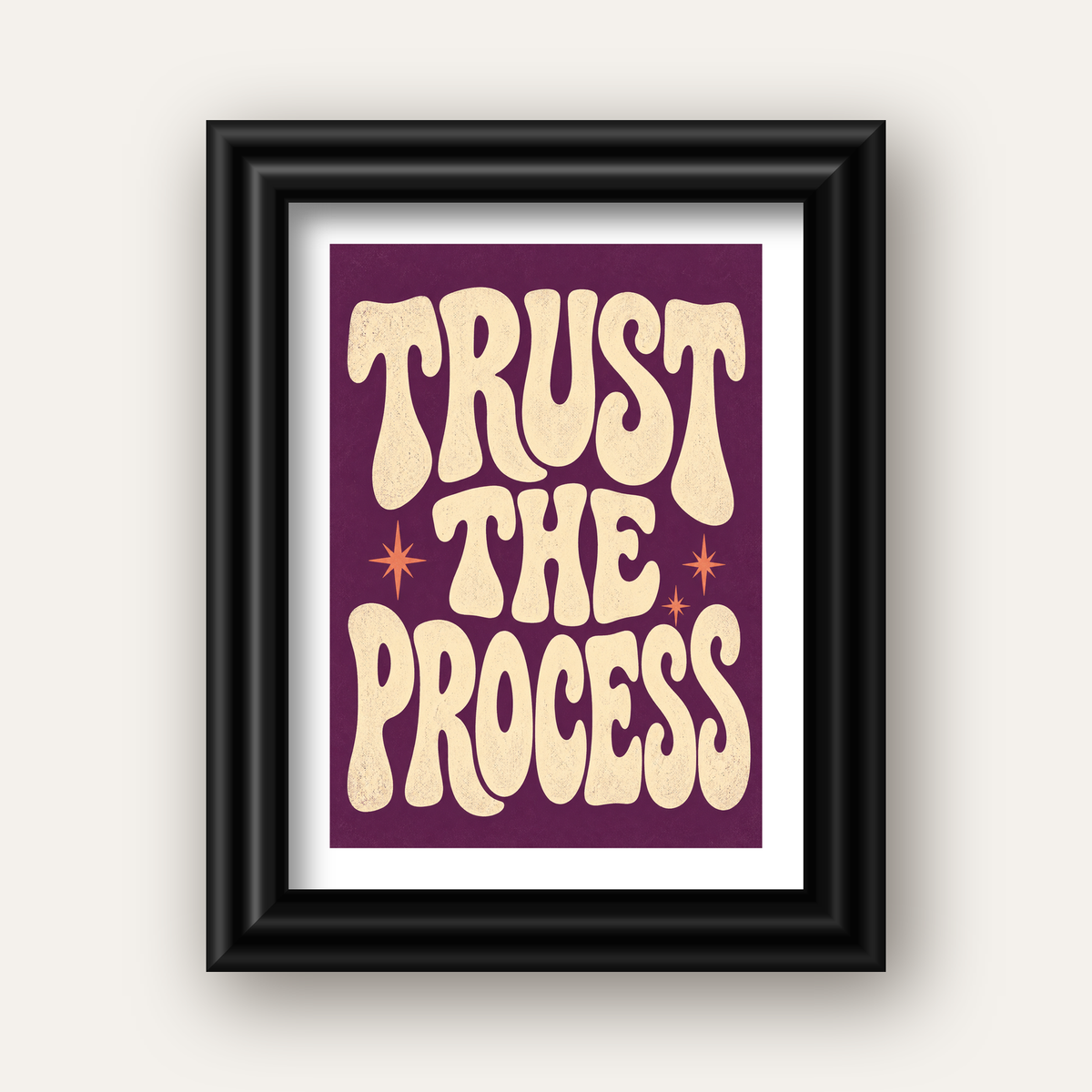 Retro Tipografi Motivasyon Posteri - Trust The Process — siyah galeri çerçeveli paspartulu